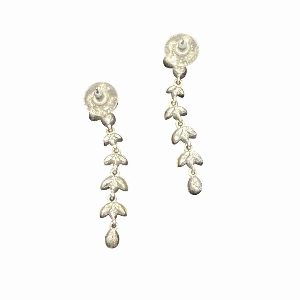 Carolee Silver Tone Clear Rhinestone Floral Cluster Dangle Earrings Stud